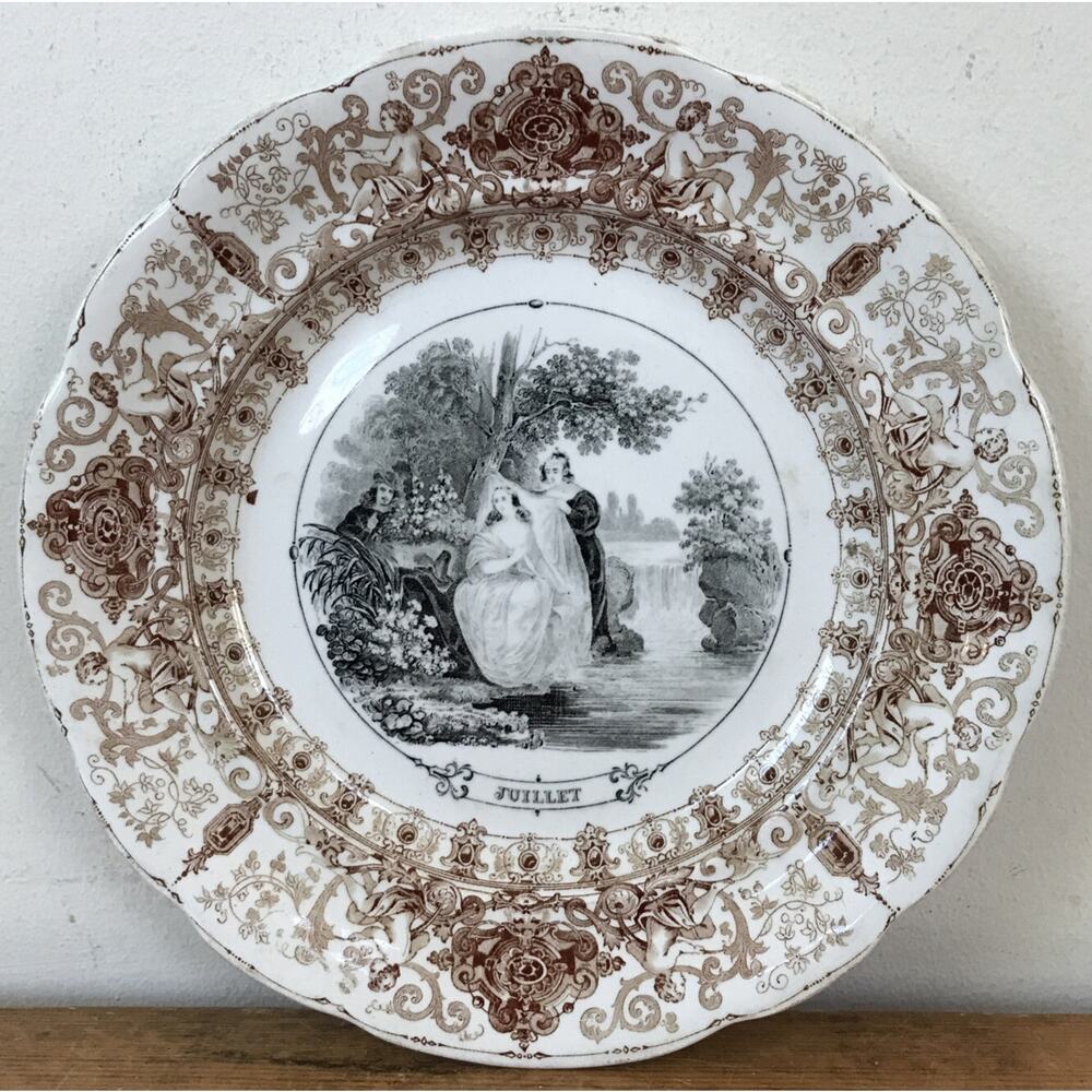 Vtg Antique UC Sarreguemines Juillet Transferware French Porcelain Plate 8.25"